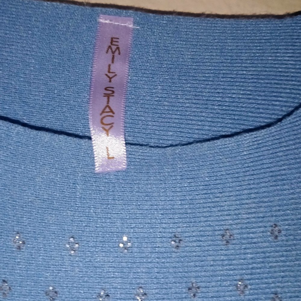Emily Stacy Women Sweater Light Blue L EUC